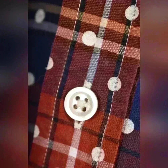 SOPHNET White  Blue Red Polka Dot Tartan Cotton Button Down Shirt Med 38 Japan - Picture 6 of 9